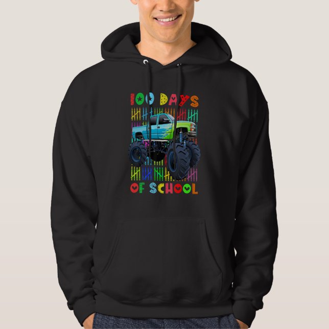 Crushed 100 Days of School Boys Monster Truck 100t Hoodie (Framsida)