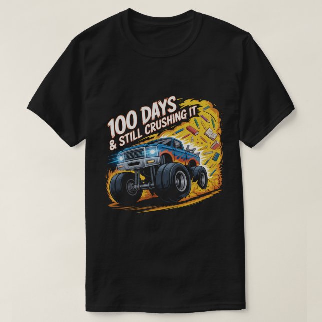  Crushed 100 Days of School Monster Truck Shirt Bo T Shirt (Design framsida)