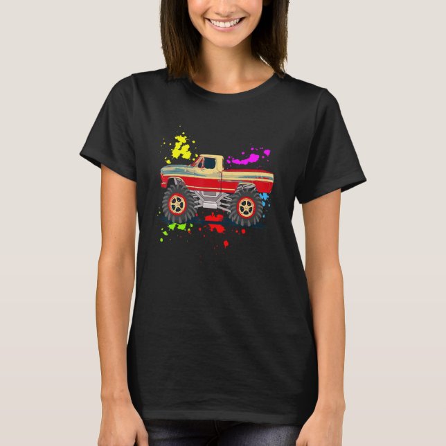 Crusher Trucks 4x4 Short Bed Bump Side Pickup Truc T Shirt (Framsida)