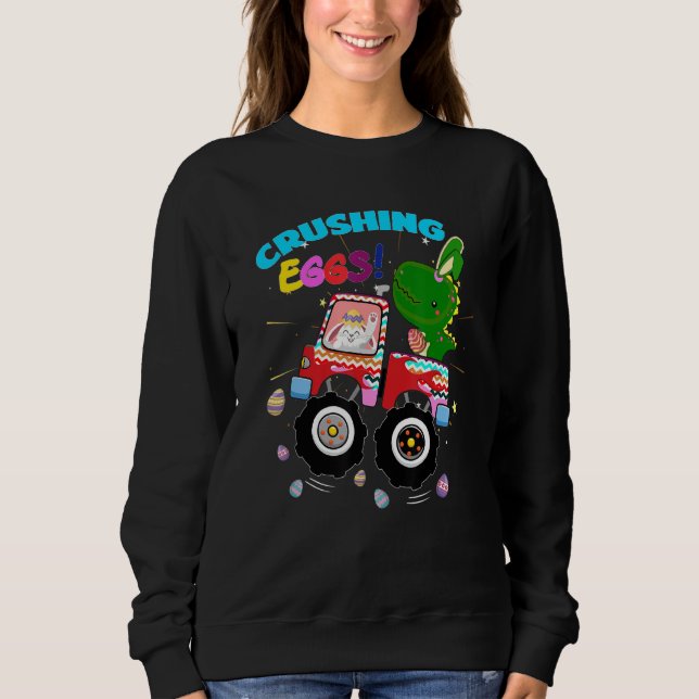 Crushing Eggs Påsk Dinosaur Bunny Trex Monster T Shirt (Framsida)