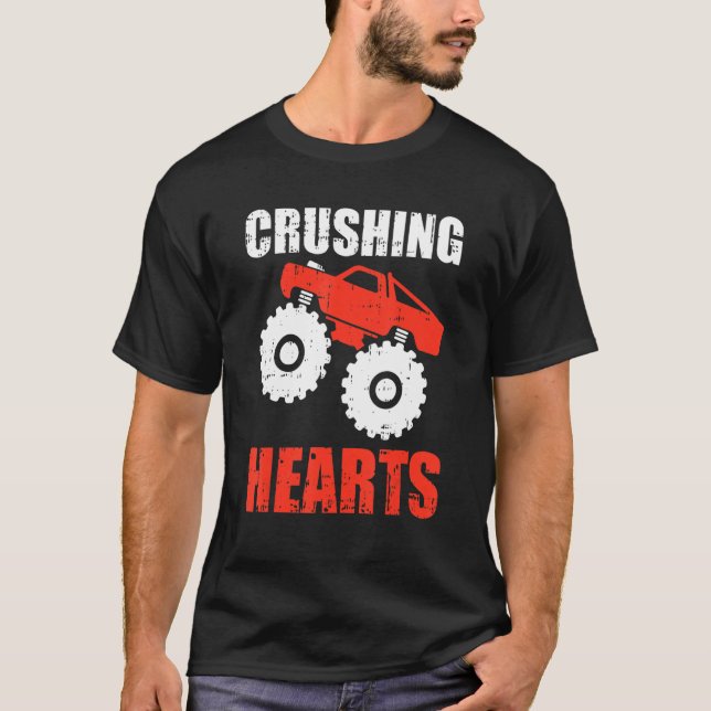 Crushing Heart Valentines Day Cool Monster Truck L T Shirt (Framsida)