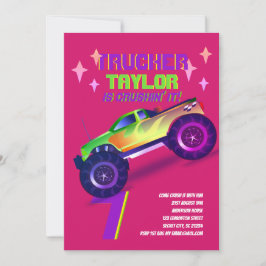 CRUSHING IT Monster Lastbil Neon Födelsedagsfest R Inbjudningar