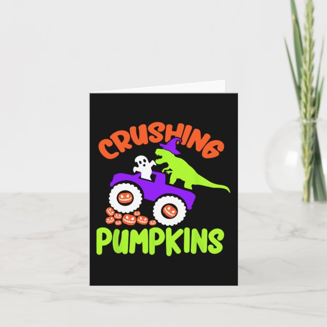 Crushing Pumpkins Lazy Halloween Costume Cute Dino Kort (Framsida)