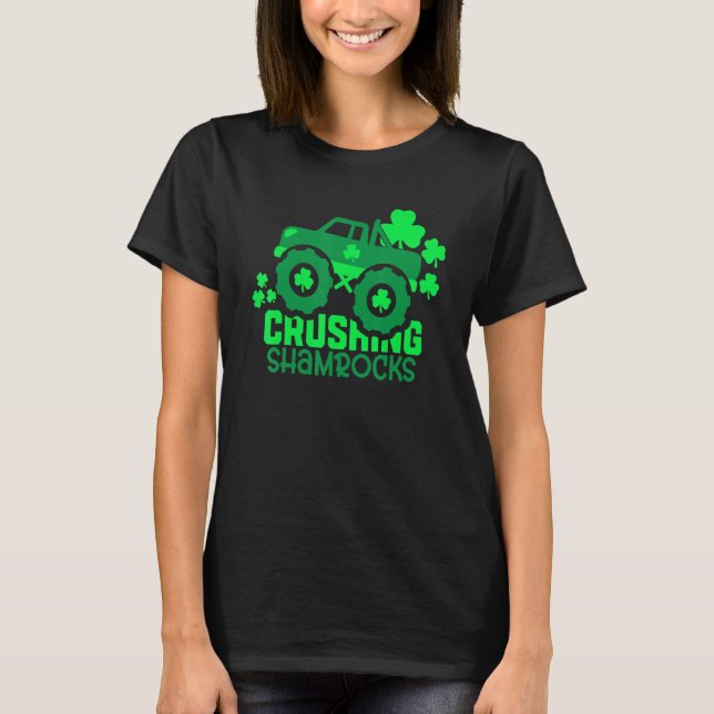 Crushing Shamrocks Monster Lastbil Irish St Patric T Shirt (Framsida)