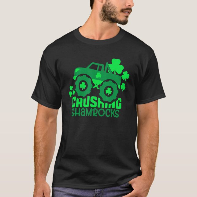 Crushing Shamrocks Monster Lastbil Irish St Patric T Shirt (Framsida)