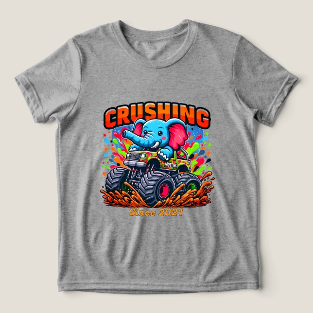 Crushing Since 2021 – Cute Elephant with Truck T Shirt (Design Framsida)