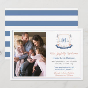 Crustacean Monogram Photo Pojke Birth Meddelande