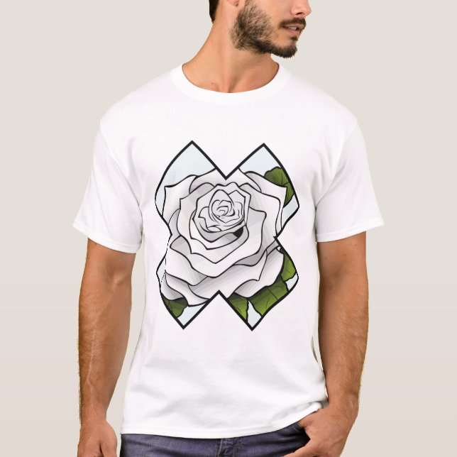 Cruz y Rosa Blanca T Shirt (Framsida)