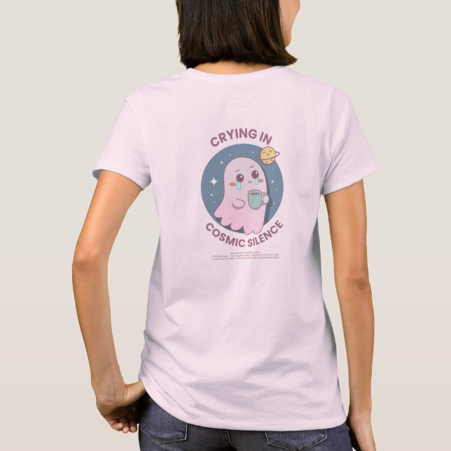 Crying in Cosmic Silence – Cute Existential Ghost  T Shirt (Baksida)