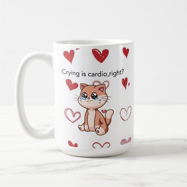 Crying Is Cardio, Right? | Cute Crying Cat Design Kaffemugg (Vänster)