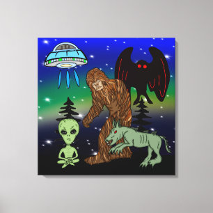 Cryptid Big Foot Alien Mothman UFO Chupacabra Canvastryck