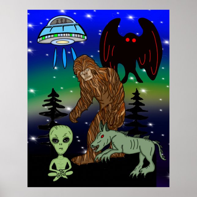 Cryptid Big Foot Alien Mothman UFO Chupacabra Poster (Framsidan)