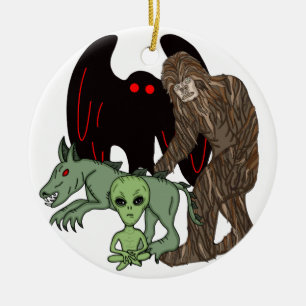 Cryptid Big foot, Chupacabra, Mothman, Alien Julgransprydnad Keramik