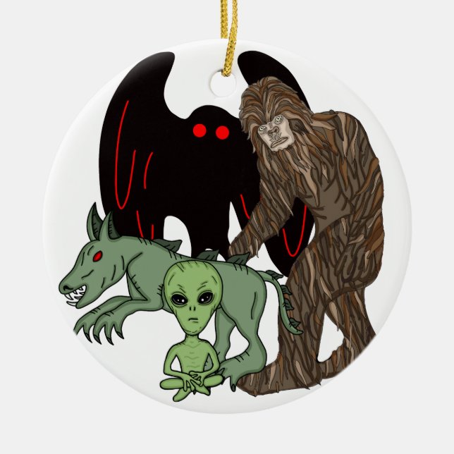 Cryptid Big foot, Chupacabra, Mothman, Alien Julgransprydnad Keramik (Framsidan)