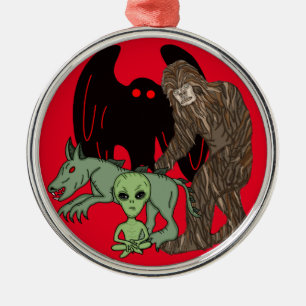 Cryptid Big foot, Chupacabra, Mothman, Alien Julgransprydnad Metall