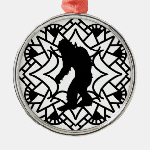 Cryptid Big foot, Sasquatch in a Mandala Julgransprydnad Metall