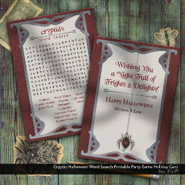 Cryptid Halloween Ord Search Printable Party Game Julkort