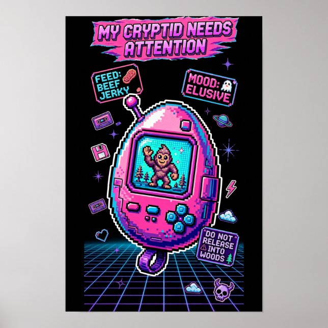 Cryptid Virtuell Sällskapsdjur 1997 — Retro Pixel  Poster (Framsidan)