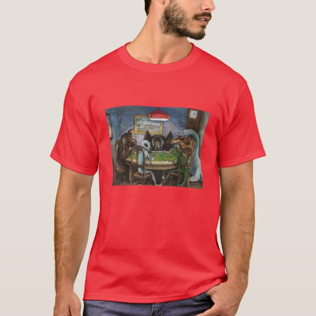 Cryptids playing poker boy t shirt (Framsida)