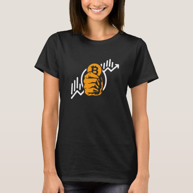 Crypto Bitcoin Coin Stiga upp Symbol Blockchain In T Shirt (Framsida)