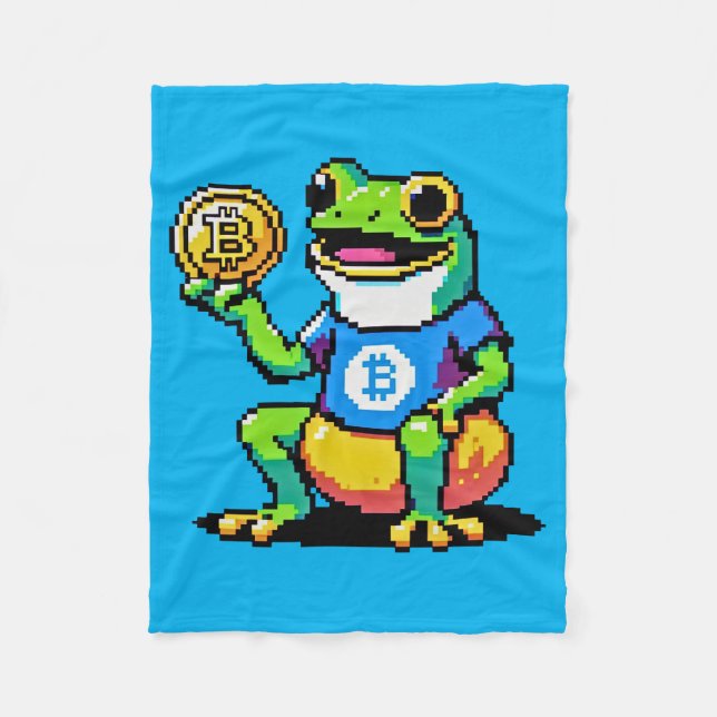 Crypto Frog - Lustigt Pixel Art Digital Currency Fleecefilt (Framsidan)
