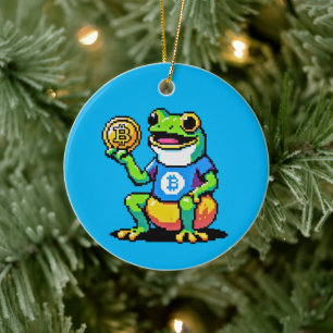 Crypto Frog - Lustigt Pixel Art Digital Currency Julgransprydnad Keramik