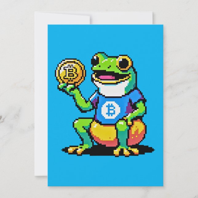 Crypto Frog - Lustigt Pixel Art Digital Currency Julkort (Framsida)