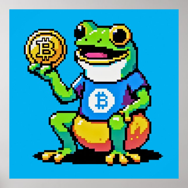 Crypto Frog - Lustigt Pixel Art Digital Currency Poster (Framsidan)