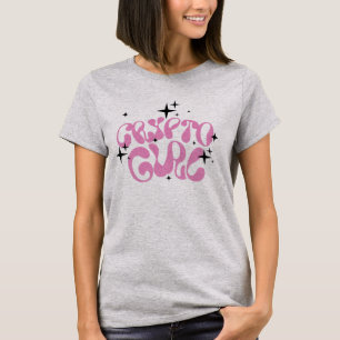 Crypto Girl Retro Rosa Lettering på Grått T-Shirt