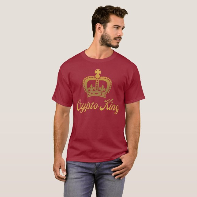 Crypto King T-Shirt i vinröd och guld (Hel framsida)