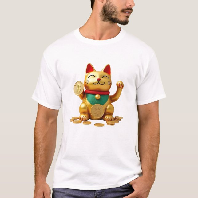Crypto Maneki Neko T-Shirt | Bitcoin Lucky Cat För (Framsida)