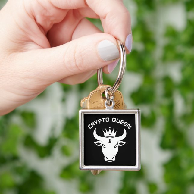 Crypto Queen Personlig Black Fyrkantig Silverfärgad Nyckelring (Hand)