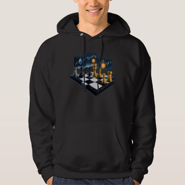 Crypto Schackbräde Hoodie – Bitcoin Handelsstil (Framsida)