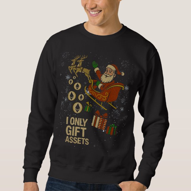 Crypto Sleigh Ride™ Santa Holiday för ETH Stakers Lång Ärmad Tröja (Framsida)