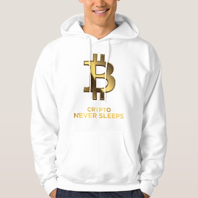 Crypto sover aldrig Bitcoin Hoodie (Framsida)