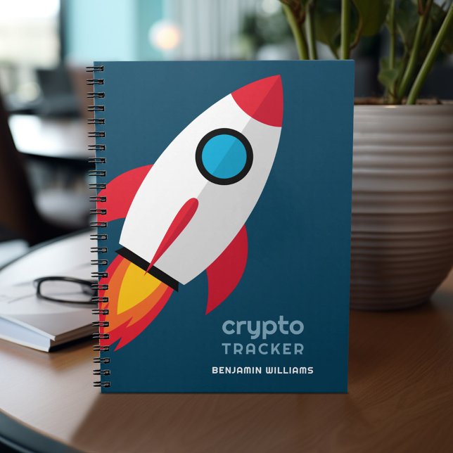 Crypto Tracker Journal med raketen mot Måne Anteckningsbok (Personalized notebook with custom text - add your name and other options)