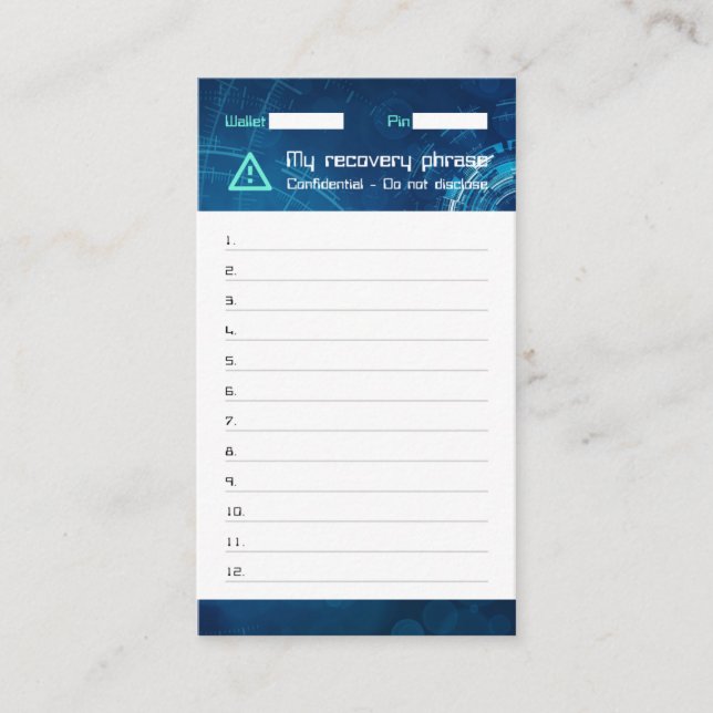 Crypto Wallet Sci-Fi Recovery Seed 12 Visitkort (Framsida)