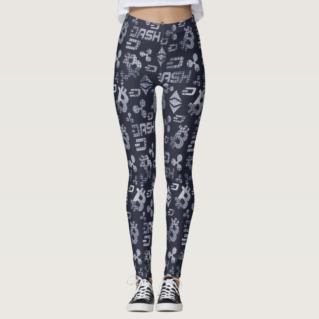 Cryptocurrency Blue Money Mönster Leggings (Framsida)