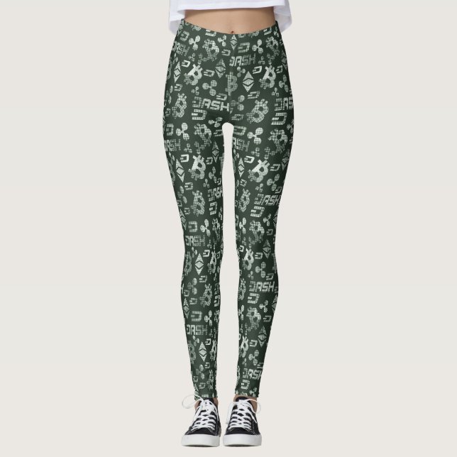 Cryptocurrency Grönt Money Mönster Leggings (Framsida)