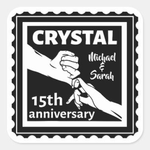 Crystal 15:e bröllop-årsdagen för firandet av händ fyrkantigt klistermärke