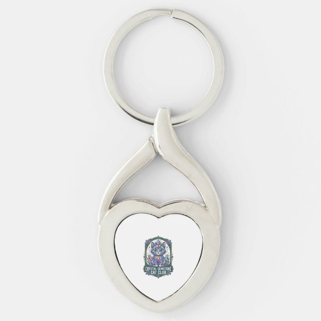 Crystal ädelstens katt kattmamma presentidé - Crys Twisted Heart Silverfärgad Nyckelring (Framsidan)