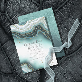 Crystal Agate Bröllop Teal ID825 Spara Datumet