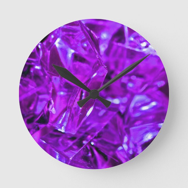 Crystal Amethyst Lila Gemstone Rund Klocka (Framsida)