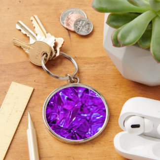 Crystal Amethyst Lila Gemstone Rund Silverfärgad Nyckelring