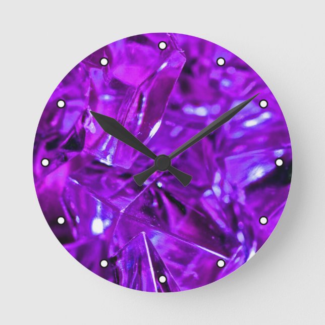 Crystal Amethyst Lila Gemstone with Dots Rund Klocka (Framsida)