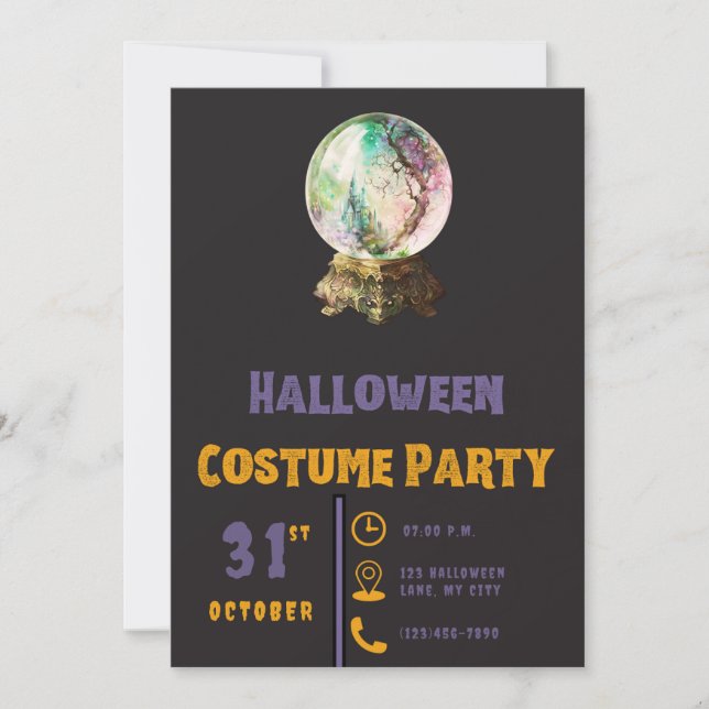Crystal Ball Fantasy Slott Modern Svart Halloween Inbjudningar (Framsida)