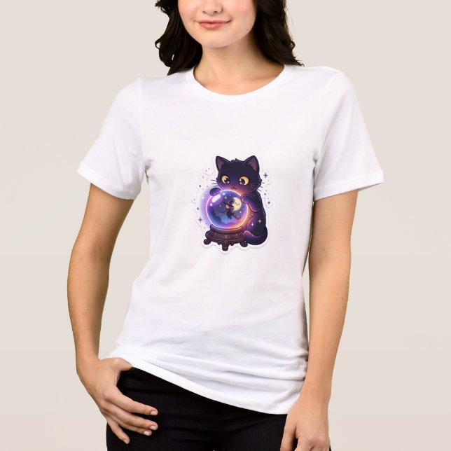 Crystal Ball Kitty Spådomskatt Halloween T Shirt (Framsida)