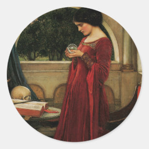 Crystal Ball Kvinna Waterhouse Målning Runt Klistermärke