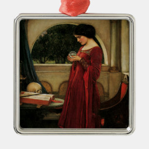 Crystal Ball Woman Waterhouse Målning Julgransprydnad Metall
