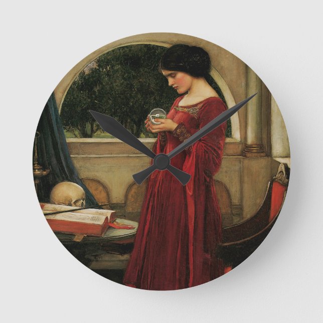 Crystal Ball Woman Waterhouse-målning Rund Klocka (Framsida)